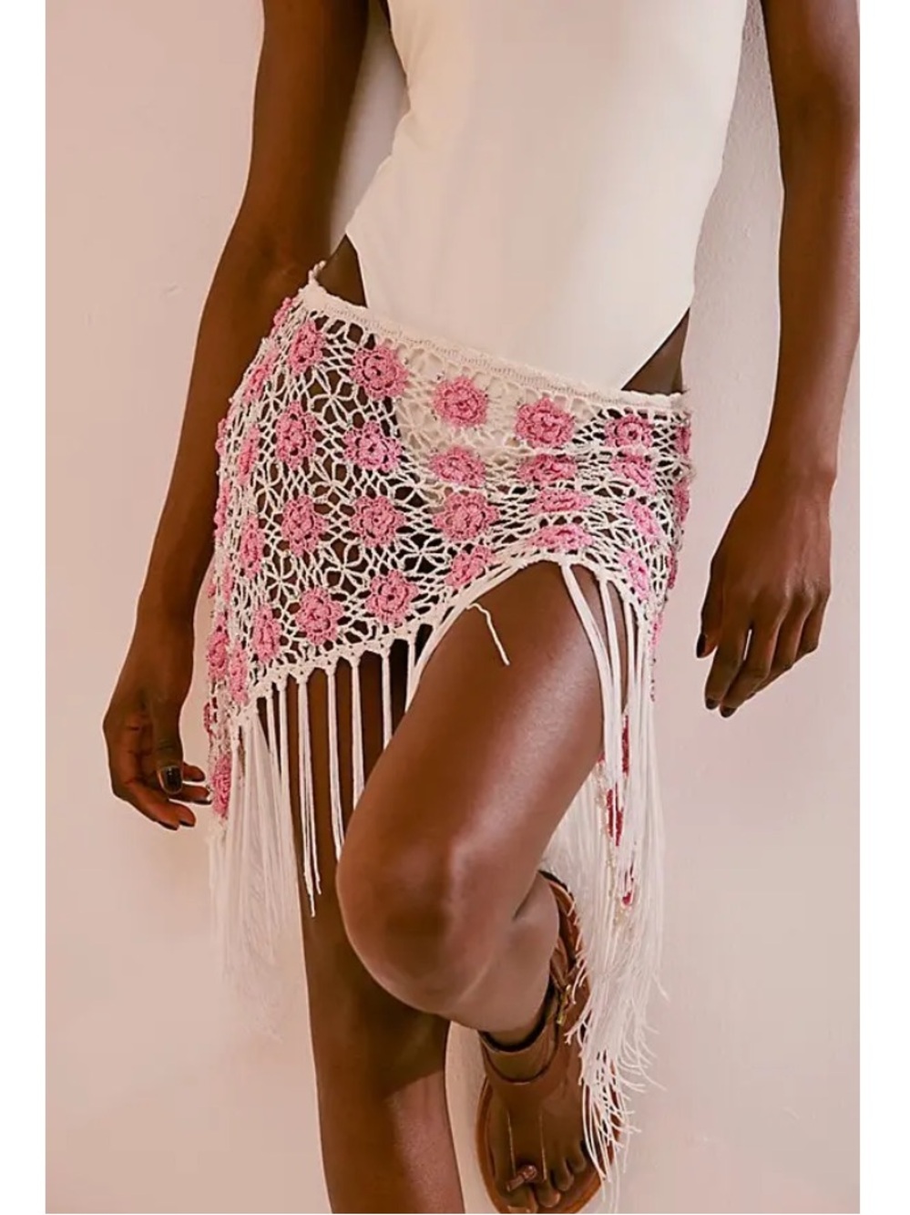 Frankie's Bikinis Hendrix Crochet Fringe Mini Skirt NWT size M